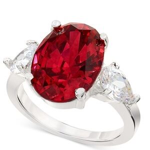 NIB Charter Club Silver-Tone Color Oval Crystal & Cubic Zirconia Ring Size 10